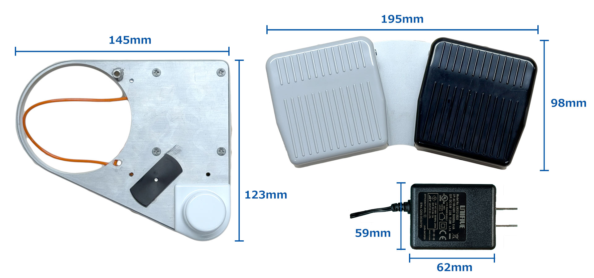 電動フォーカスユニット パーツ名・サイズ（上面）